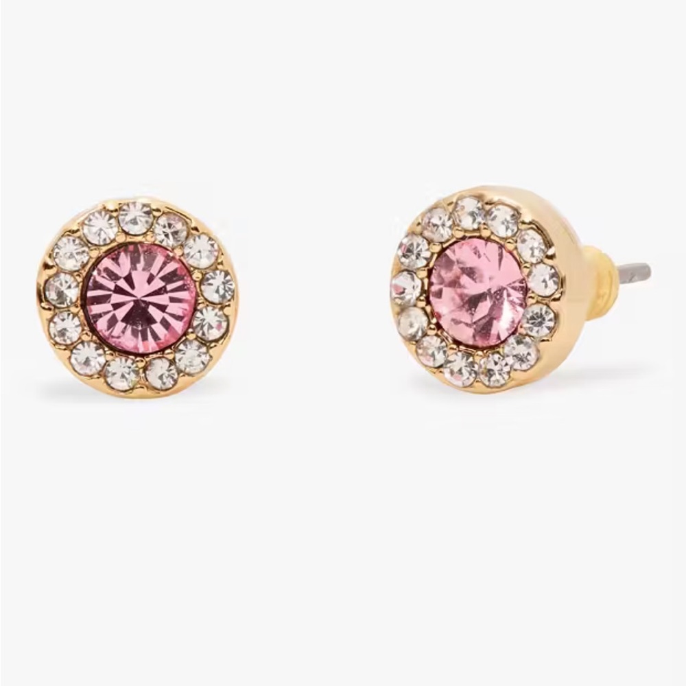 Kate Spade You're A Gem Pave Halo Studs in Pink and Gold, Earrings